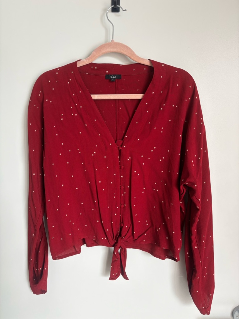 Rails Burgandy Long-Sleeve Tie-Front Blouse